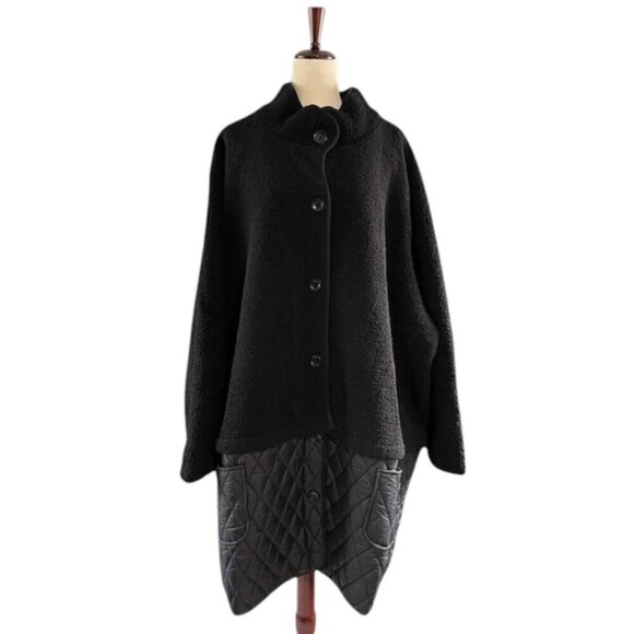 WOMAN WITHIN Black 2-in-1 Zip-Off Berber Quilted Jacket Button Down Plus Size 5X - Picture 2 of 14